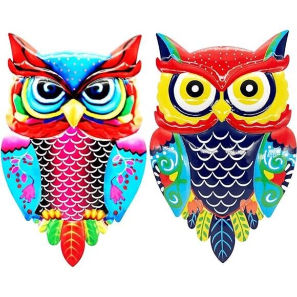 Metal Owl Wall Art Garden Decor for Outdoor  - Set of 2 - Picture 2 of 7
